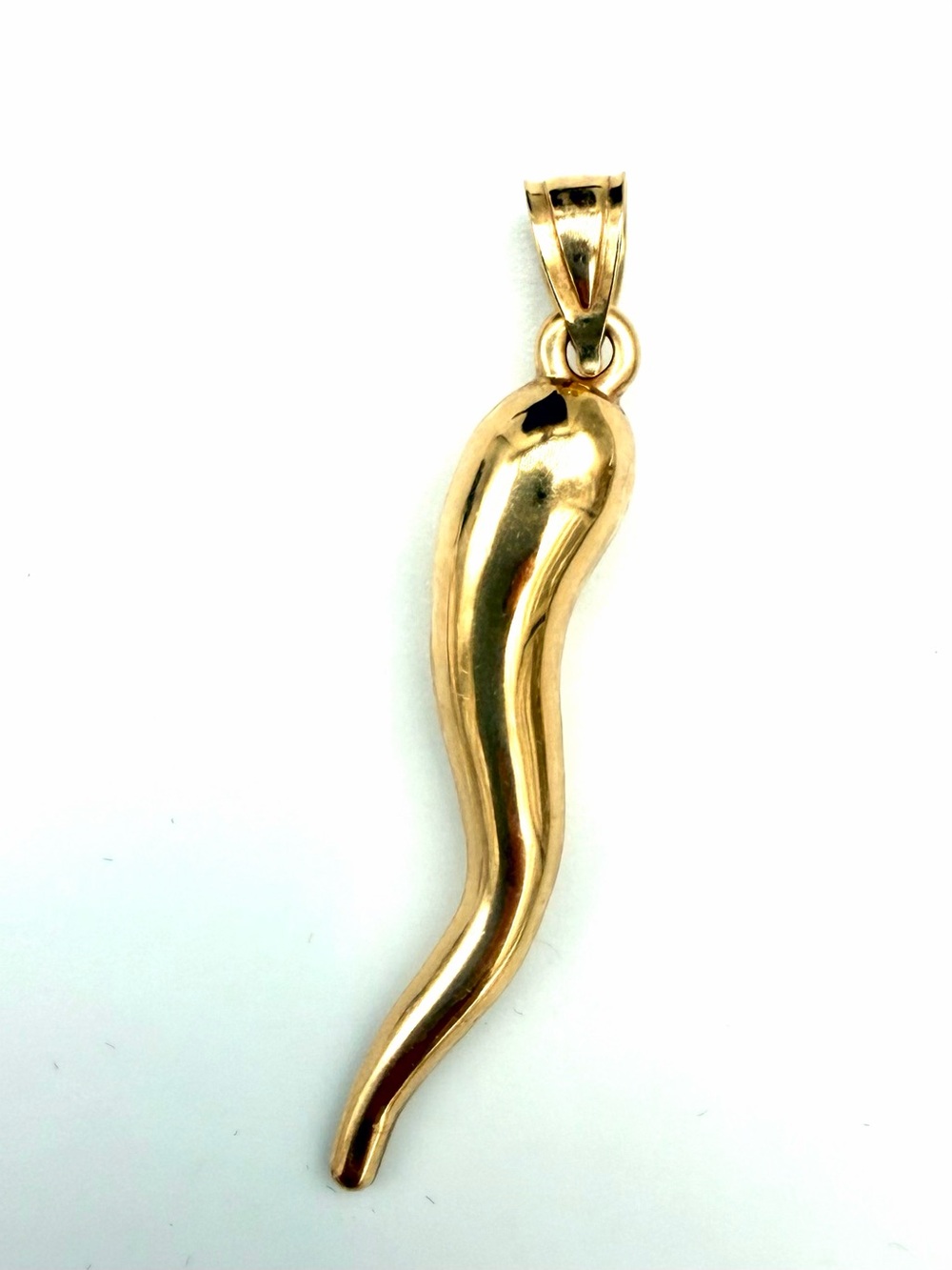 14k Gold Italian Horn / Cornicello / Corno Pendant Charm Vintage 1.2g, 45mm